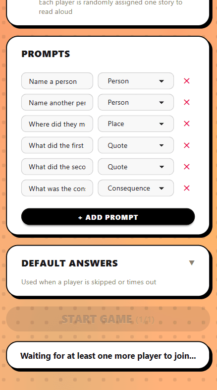 Mobile prompts editor with default answers