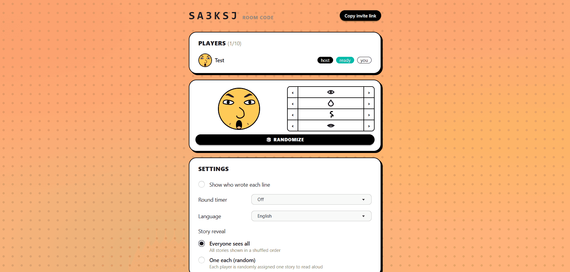 Desktop lobby with avatar customizer and game settings