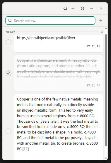 cu panel with the search bar open filtering notes