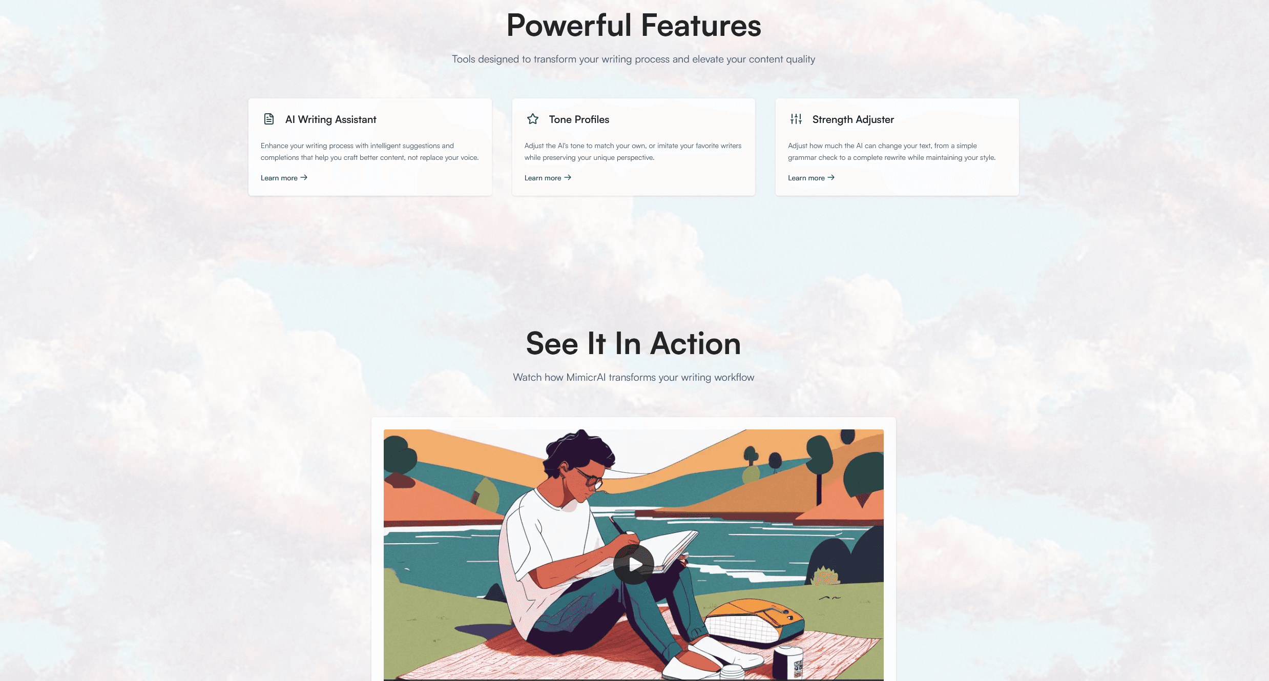 Landing page features section