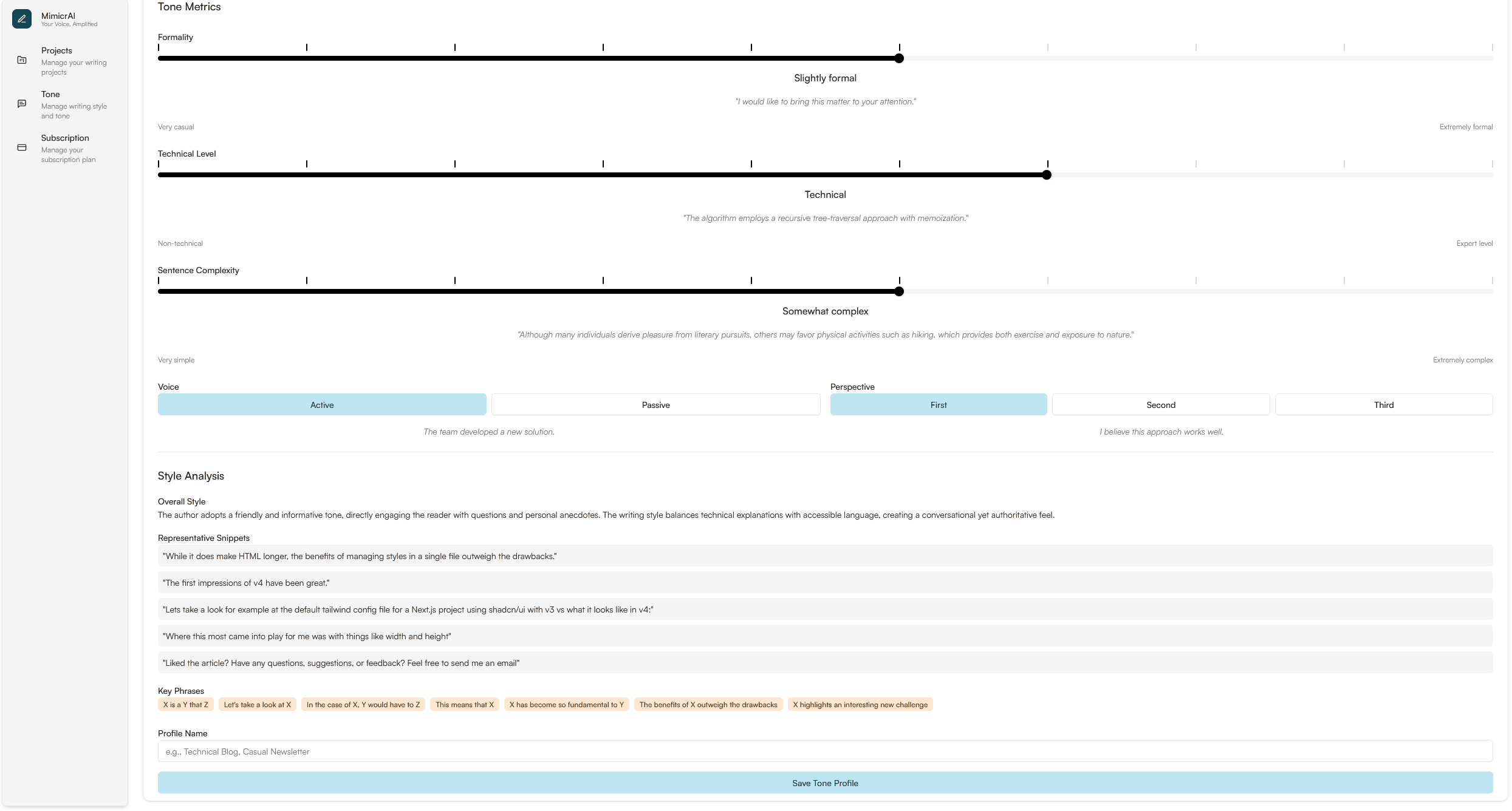 Tone analysis part 2 screen