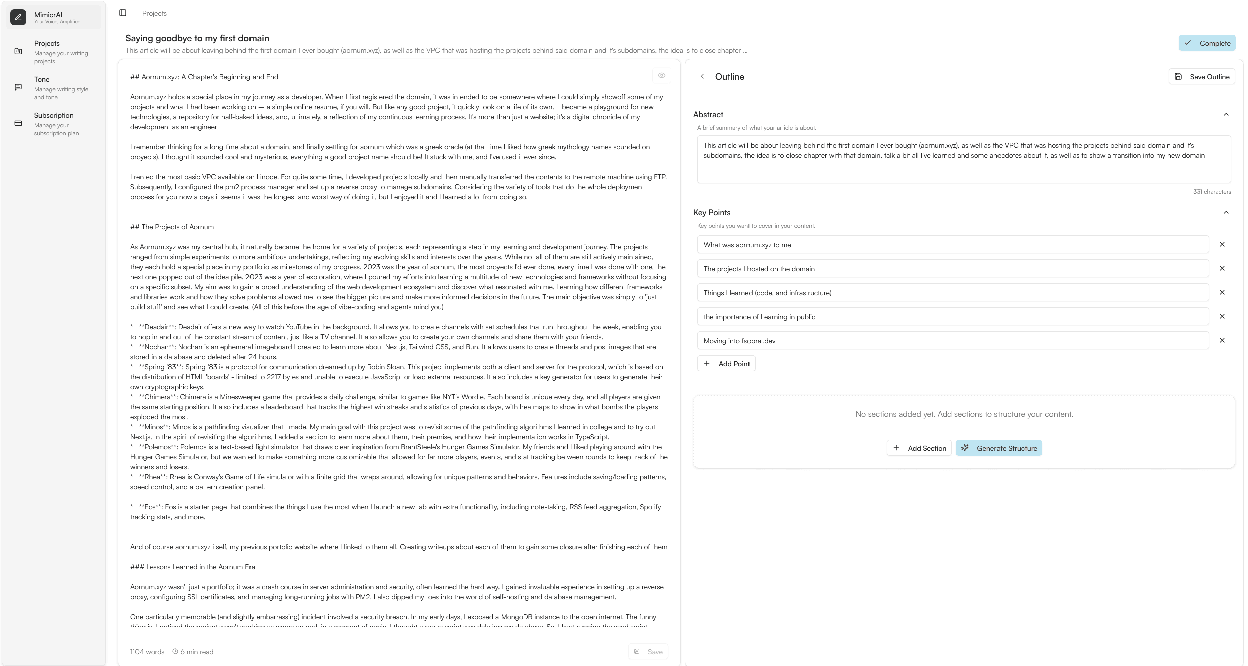 Outline and text editor view