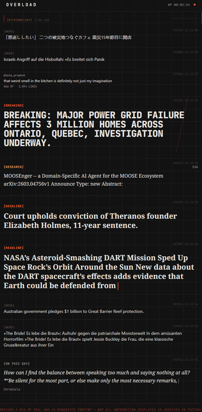 Mobile view with breaking news headline about a major power grid failure