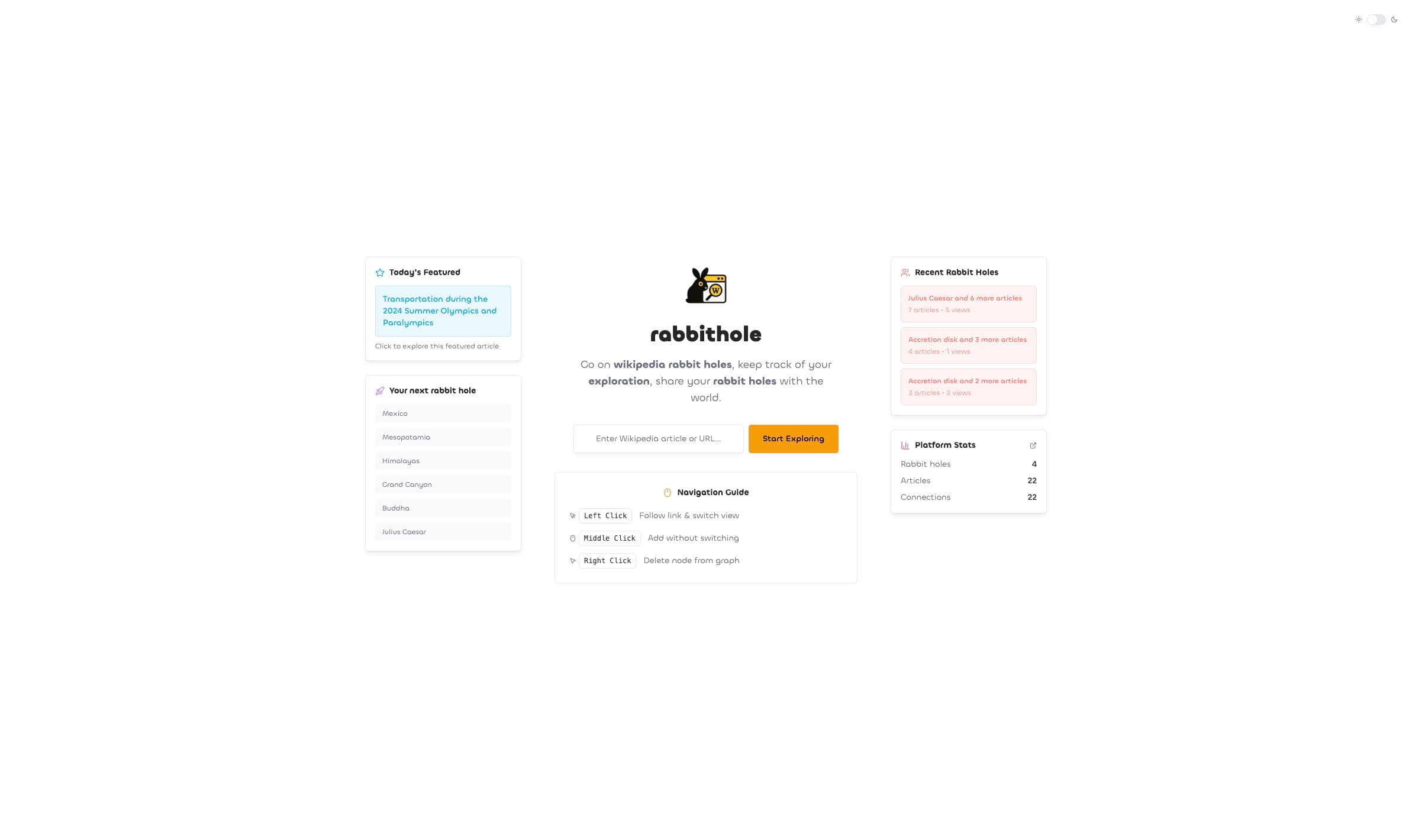 Rabbithole Landing Page