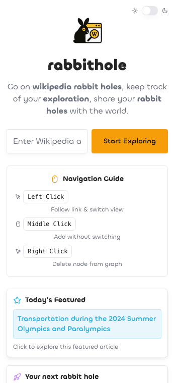 Mobile view of the landing page