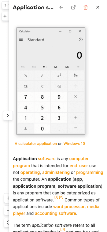 Mobile view of the graph view with an article selected