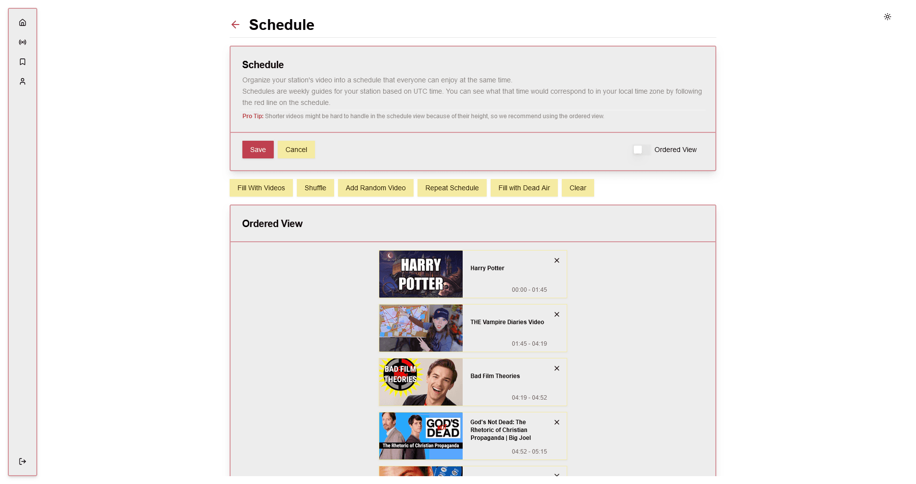 Schedule ordered view