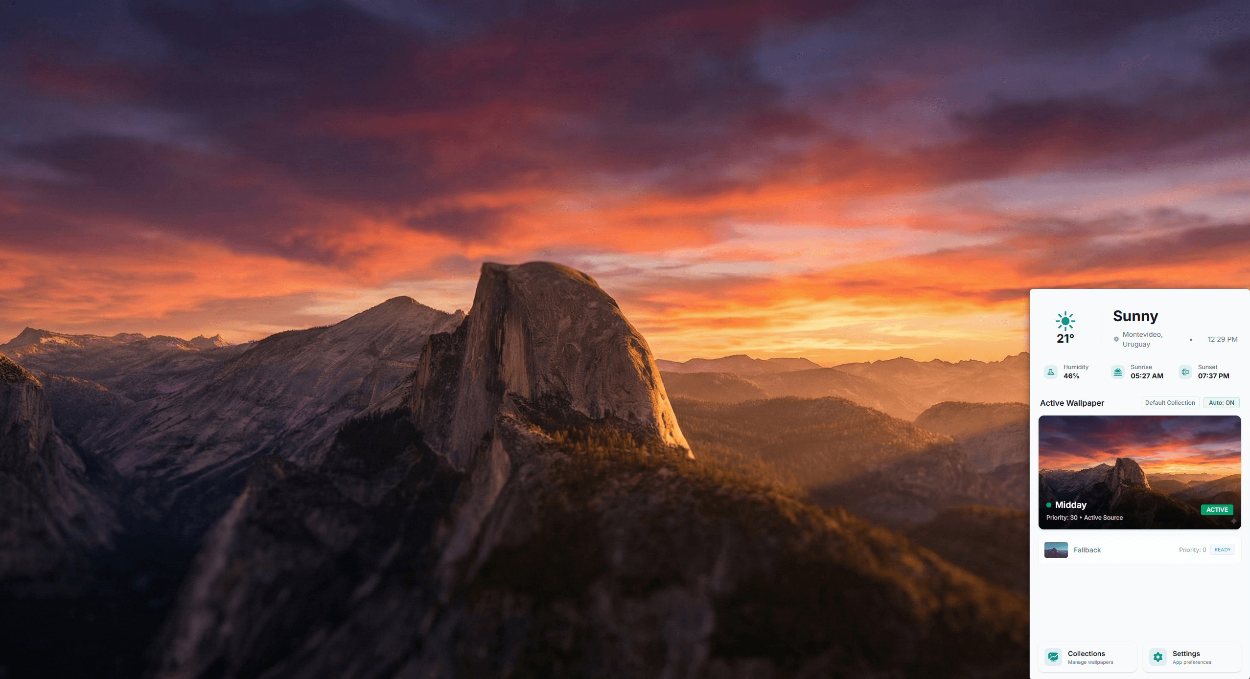 Full desktop showing dynamic wallpaper in action